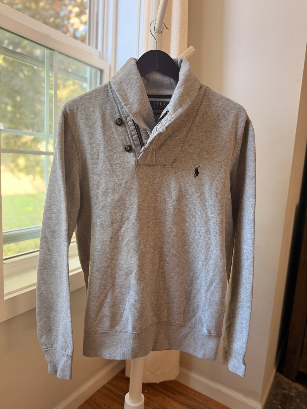 Ralph Lauren Heather Gray Shawl-Collar Turtleneck Sweater
